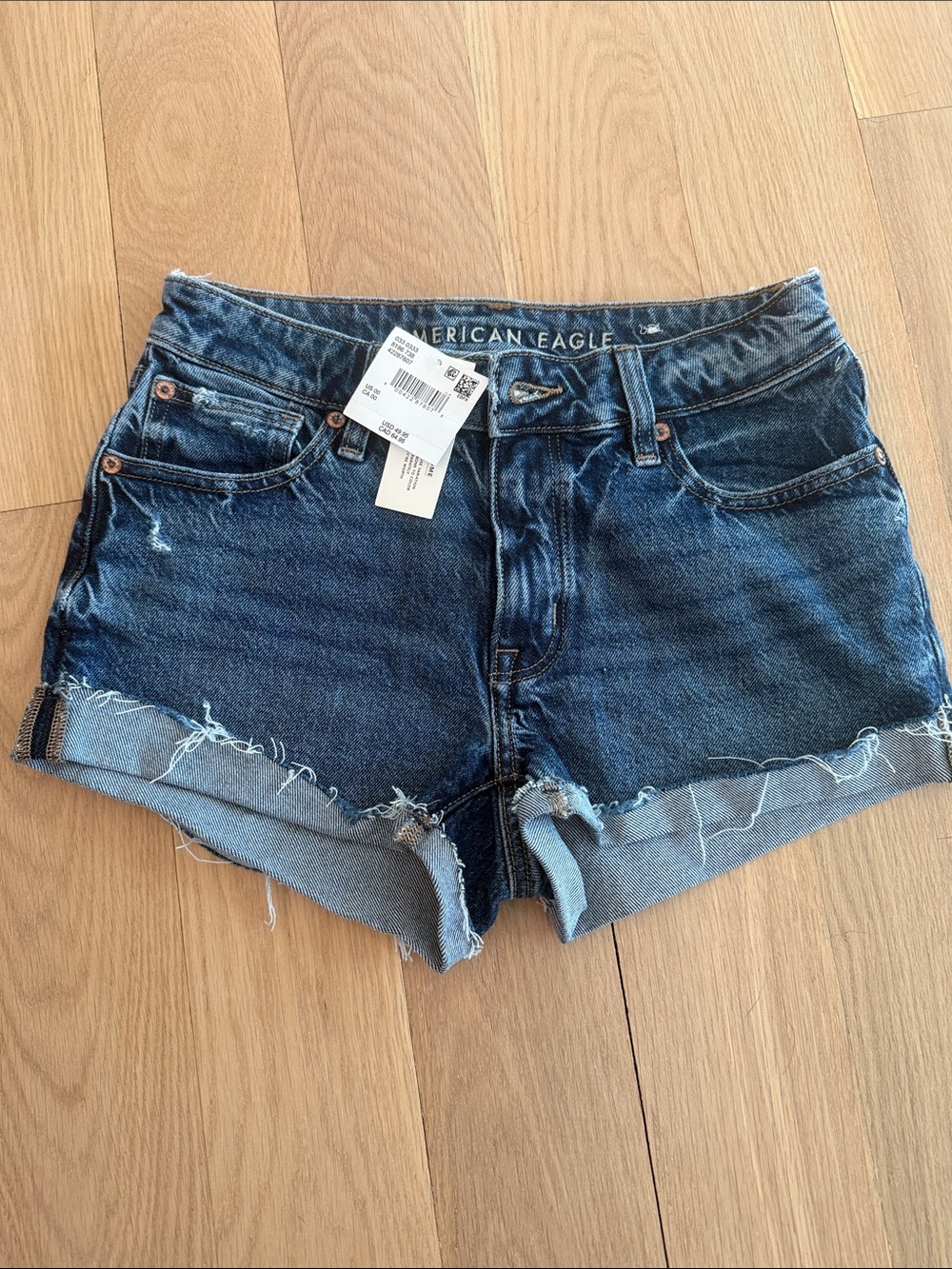 American Eagle Outfitters Dark Indigo Frayed Hem Denim Shorts perfect shortie 00